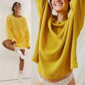 Intimately Free People Early Night Waffle Thermal Oversize Cotton Top Mustard XS